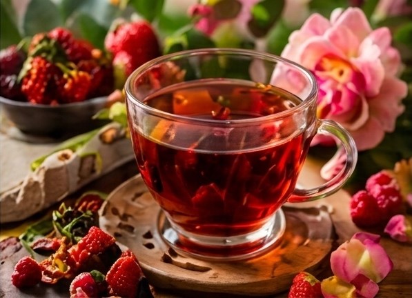 Tasse de thé noir aromatisé aux fruits de Vertcitron